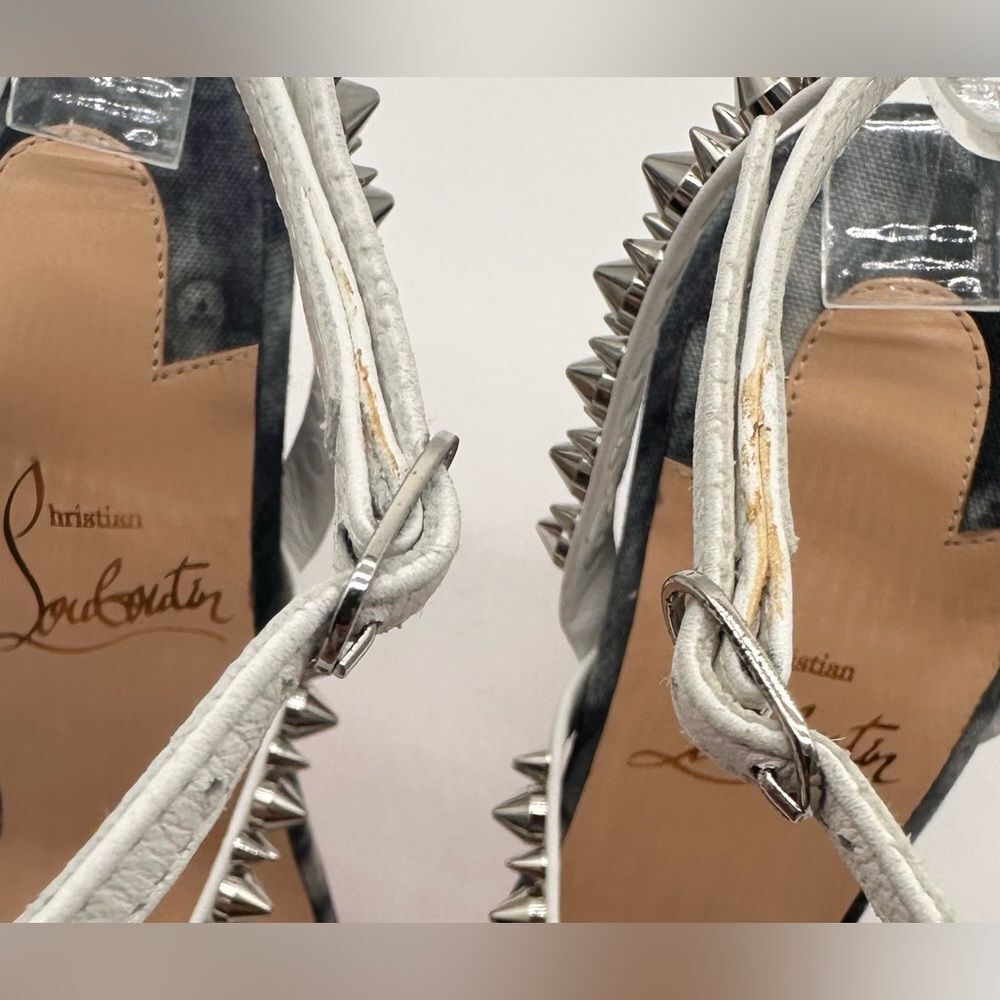 Christian Louboutin Mafaldina Spikes Denim & Leather 100 Heels Sandals EU 37 US7 - Picture 8 of 12